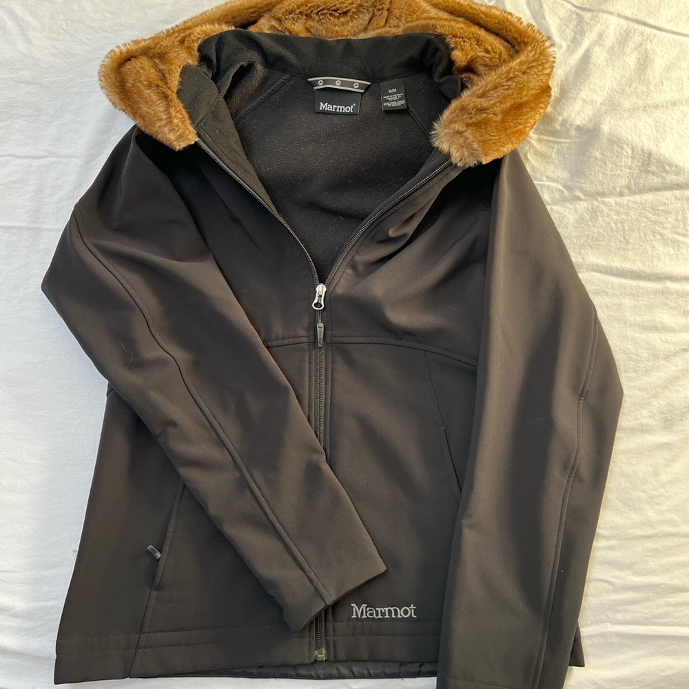 Marmot Black Jacket with Faux Fur Hood